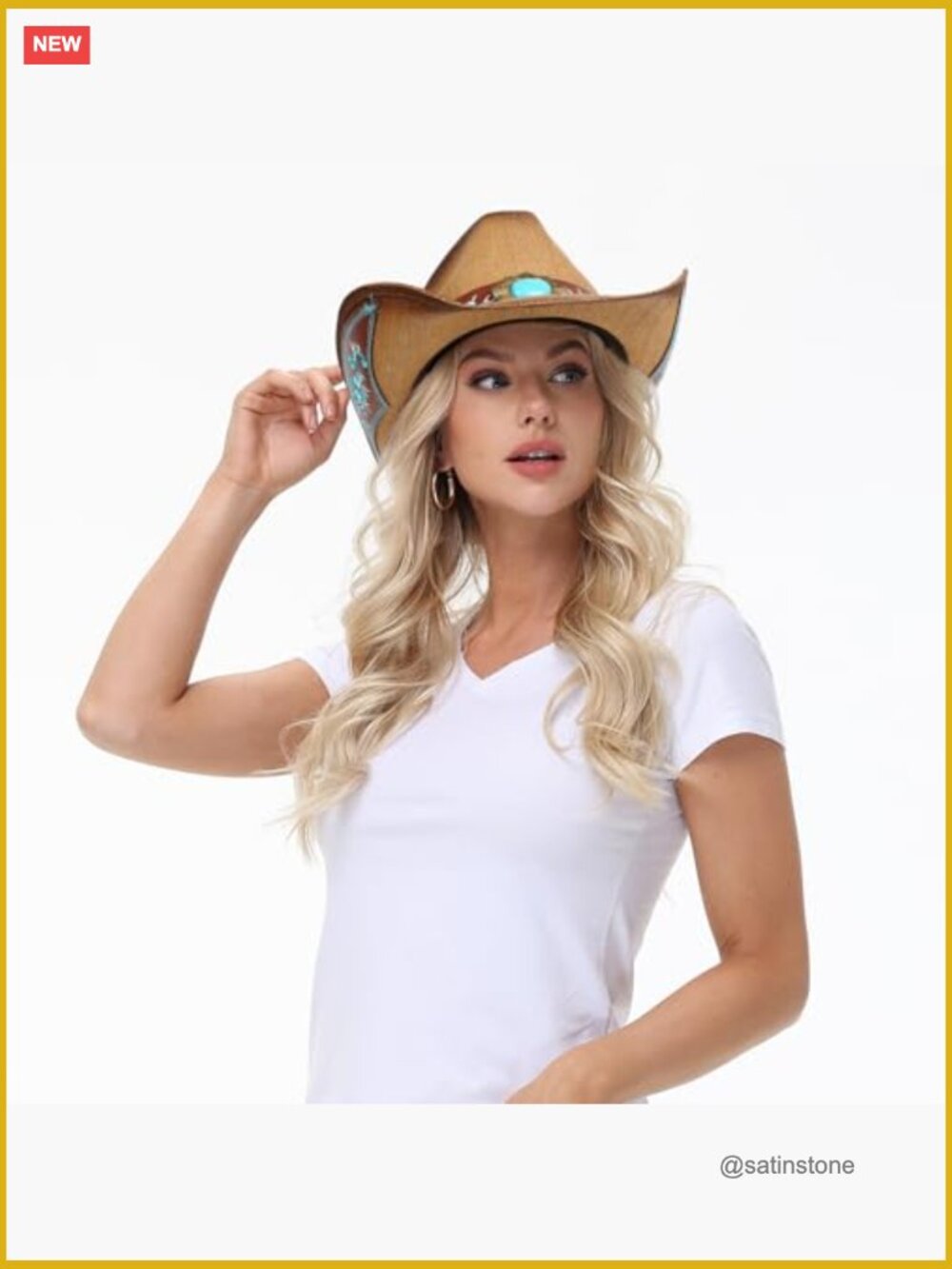 Straw Cowboy Hat with Shapeable Brim and Adjustable Fit - Picture 5 of 7